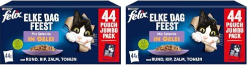 FELIX Fantastic, Comida Húmeda para Gato Adulto, Gelatina, Surtido de Buey, Pollo, Salmón y Atún, Pack de 44 Sobres de 85 g (Paquete de 2)