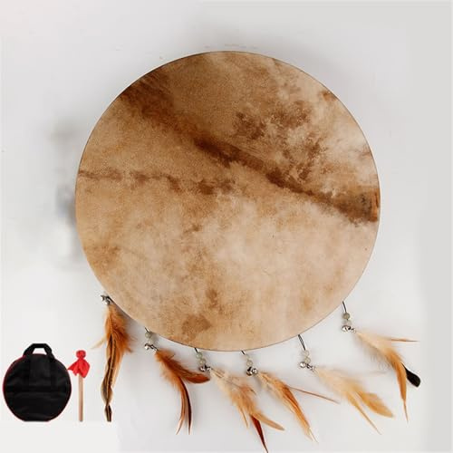 HAGJII Tamburo Sciamanico Con Pelle Di Bufalo Design Nativo Americano, 16/18/20 Pollici Rituale e Musica Spirituale Fatto A Mano A Cornice A Mano (Original Color Model 45cm)