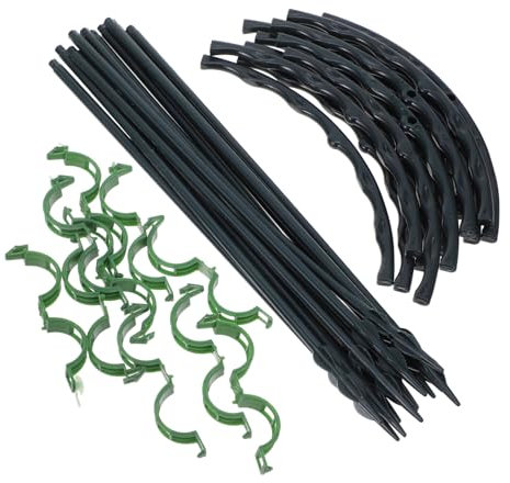 Piquets de support pour plantes de jardin avec clips pour plantes grimpantes, hortensias et fraises, 12 supports et 10 clips, PVC vert, 26 x 16 cm