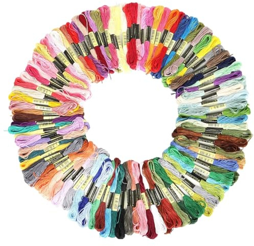 Stickgarn Set in 100 Farben je 8 Meter für Kreuzstich und Bastelarbeiten Weiches Mehrfarbiges Garn zum Sticken Knüpfen Flechten und Häkeln Ideal für DIY Projekte