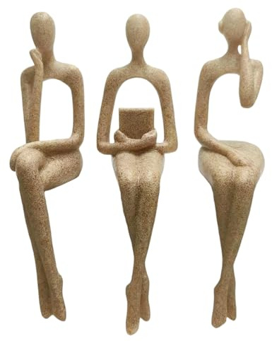 Petyoung Figura Seduta, 3 Pezzi Scultura Pensatore, Resina Set di Figure Sedute Astratte per la Casa Moderna Soggiorno Libreria