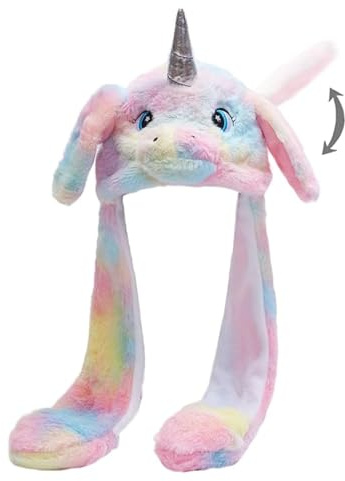 MUNSKT Peluche movimento orecchio orecchio Flap cappello,Animali berretto orecchie che si muovono,Cappello divertente movimento mobile per bambini Halloween Natale Carnevale (Unicorn)