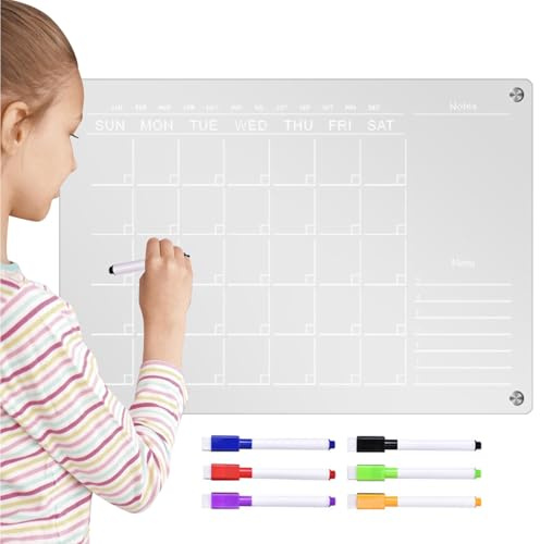Klar magnetisk i akryl – raderbar anteckningsyta, transparent whiteboardpanel, snabbtorkande nyhetsorganisatör, månadsplanerarblad | för kökskylskåp, kontor, familjeplanering,