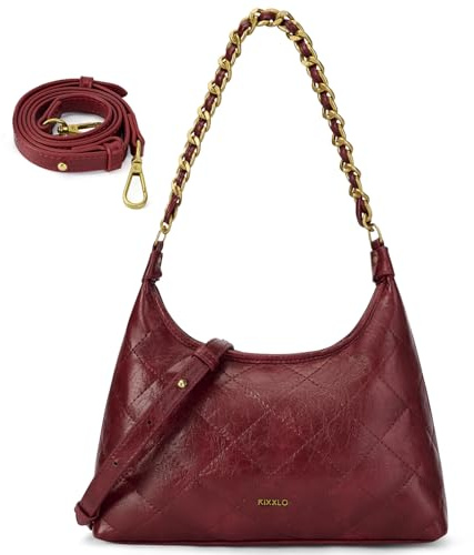 Fexkean Borsa a Spalla Donna in Pelle PU,Borsa a Tracolla Mini Hobo Bag Trendy,Y2K Crossbody Bag con 2 Cinghie,Borse da Ascella Retrò,Elegante Borsetta Tracolla per Feste Shopping(FS103-Red)