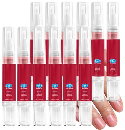 7 en 1 quitacutículas con punta para uñas dañadas, aceite para hidratar las cutículas, enriquecido con vitamina E, lápiz de cuidado de uñas portátil, instantáneo (12 unidades)