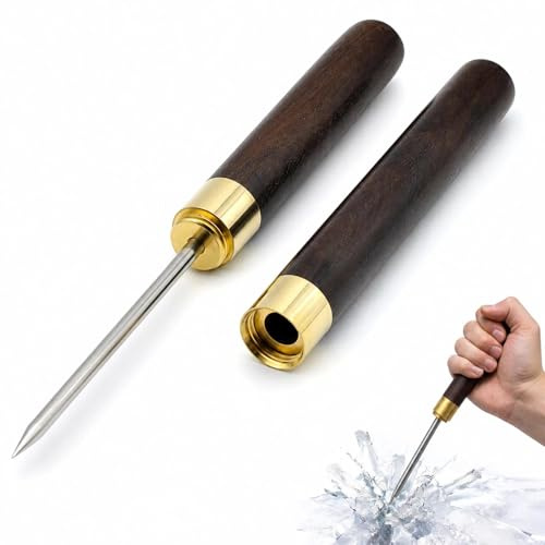 9 Inch Stainless Steel Ice Pick with Safety Wooden Cover, Heavy Duty Ice Crusher Breaker for Cocktails, Whisky, Barware, Kitchen & Craft Use