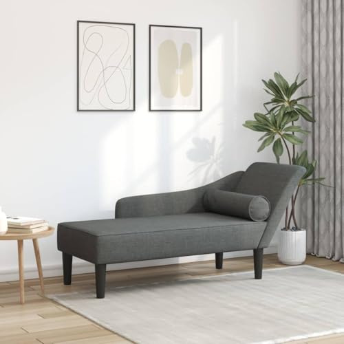 Ordellia Chaiselong med kudde mörkgrå av tyg, recamiere med skumstoppning och ram i massivt trä, 141 x 55,5 x 66,5 cm, för vardagsrum, sovrum, läshörn och gästrum