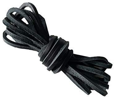 Smart Laces Black 140cm/55 3-4mm thick flat square cut Genuine Leather Replacement Leather Shoe Laces, Ideal for Boat & Deck, Dress Shoes, Moccasins, Sneakers & Boots