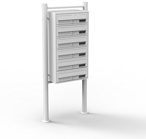 Wiltec Boîte aux lettres sur pieds Blanche 513 x 270 x 1500 mm, avec 6 Compartiments verrouillables et Porte-nom, Revêtement en poudre, pour Courrier