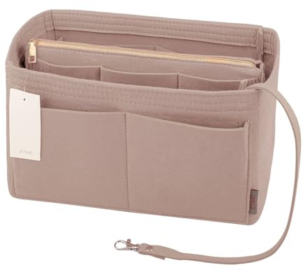 ZTUJO Purse Organizer Insert, Felt Bag Organizer with Metal Zipper, Handbag & Tote Shaper, For Speedy Neverfull Tote, 7 Sizes(Medium, Beige)
