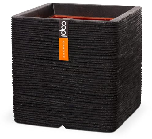 Capi Maceta Nature Rib Cuadrada 40x40 cm Negra Tiesto Jardinería Plantas Patio