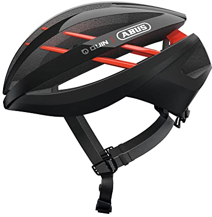 ABUS Rennradhelm Aventor Quin - Smarter Fahrradhelm mit Crash-Erkennung und SOS-Alarm-System - für Damen und Herren - Schwarz Matt, Größe L