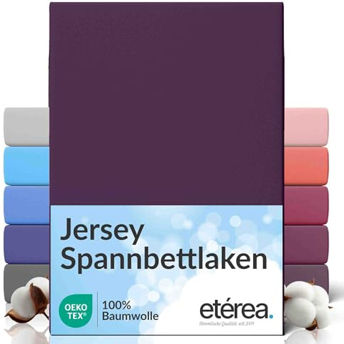 etérea Comfort Jersey Påslakan 200x220cm - 200x220 Oekotex Made in Green - 100% bomull, jersey, monterat lakan upp till 25 cm högt - lakan 200x220-200x220 cm Plum