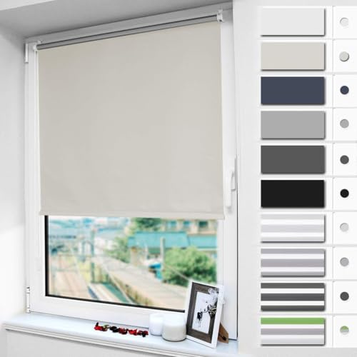 Magiea Verdunklungsrollo ohne & mit Bohren Klemmfix, Creme B55 x H120 cm (Stoffbreite 55cm) Klemmrollo Thermorollo Innenrollo für Sonnen-und Sichtschutz Rollos für Fenster & Tür