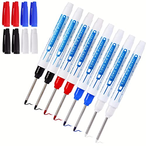 Wzone 8 pezzi Pennarelli per Fori Profondi, Matite da Carpentiere, 30 mm Pennarello Indelebile a Punta extra lunga per Strumento di Marcatura Lavorazione del Legno