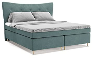 PANDA MÖBEL Colorado Boxspringbett 180 x 200 cm Doppelbett mit hochwertiger Pocket-Matratze und Topper, Polsterbett, Bett, Bettgestell, Stilvoll, Schlafzimmer, Modern (Türkis, 180 x 200 cm)