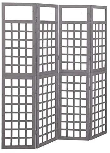 Tidyard 4-TLG. Paravent Spalier Rankgitter Raumteiler Rankhilfe Holzgitter Zusammenklappbar Raumtrenner Trennwand Umkleide Sichtschutz Spanische Wand Massivholz Tanne Grau 161x180 cm
