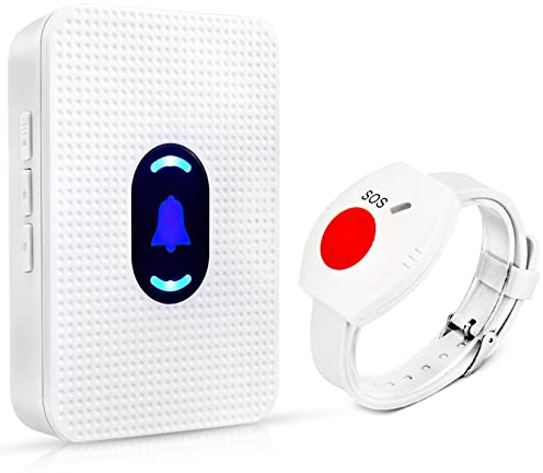 DAYTECH Wireless Personal Alarms for Elderly Call Button for Elderly Wrist Alarm Panic Button Call Bell for Home Disabled Patient Seniors with 1*UK Plug-in Receiver +1*Wrist Call Button
