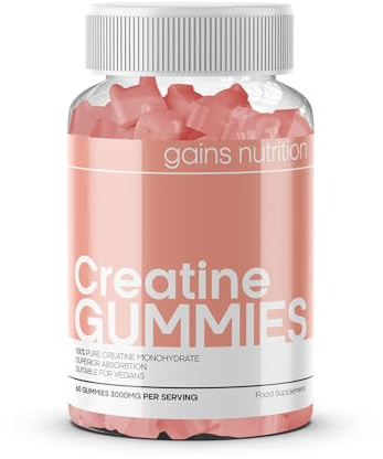 GN Gommose Creatina | 60 Caramelle Masticabili di Creatina per Uomini e Donne - 3000 mg di Creatine Monoidrato per Dose | Gusto Pesca, non OGM e Adatto per Vegani e Vegetariani