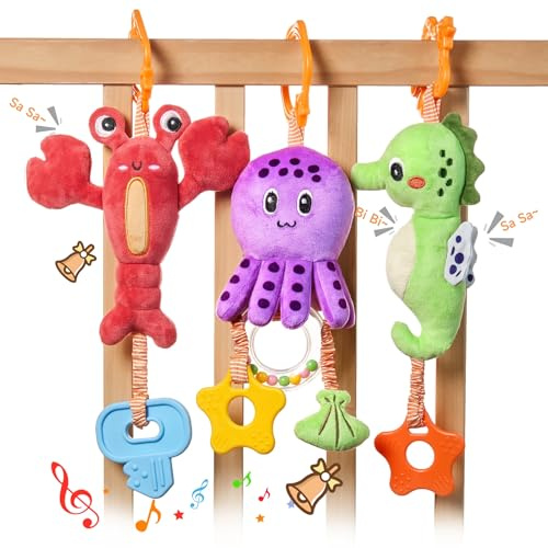 TUMAMA KIDS Juguetes bebé 0 3 6 meses, Sonajero bebe, Pulpo, Caballito de mar, Langosta, Regalo bebe recien nacido niño y niña, Juguete sensoriales bebé - Marine