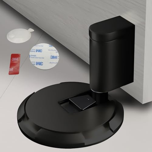 HOOFUS No Magnetic Mechanical Floor Door Stopper,Adjustable Door Holder, for Door Gaps up to 0.75 Inch in Height,Nail Free or Screws (Black, 1 Pack)