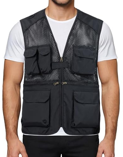 Harbrosrce Gilet da Lavoro Uomo Gilet da Pesca Multi-Tasca Estivo Maglia Giubbotto Senza Maniche Leggero Traspirante Giacca per Estate All'aperto Fotografia Campeggio Escursionismo