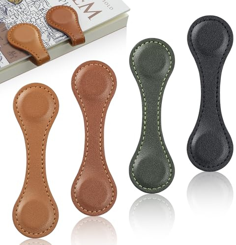 4 PCS Magnetic Leather Bookmarks for Teacher Appreciation Gifts, Timeless Magnetic Book Marks for Reading Women, Men, Book Lovers with Elegant Gift Box(Light Brown, Dark Brown, Vintage Green, Black)