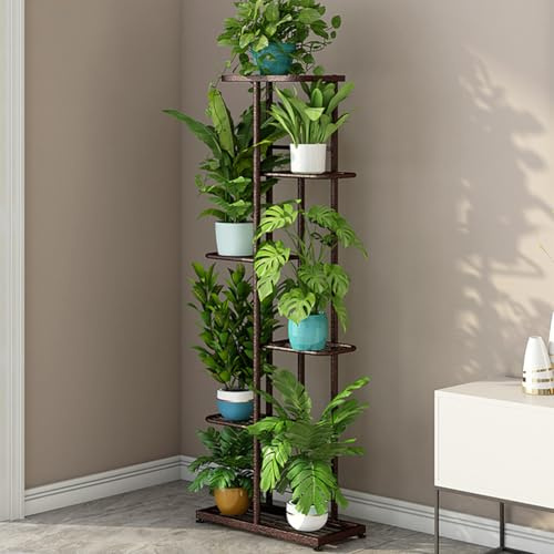 Creperture Support pour Plantes en Métal, 6 Étages 7 Pots Supports de Pots de Fleurs, Peut Supporter jusqu'à 7 kg, Angle de Plante Escalier Décoration pour l'intérieur, Jardin, Balcon, Bronze Doré