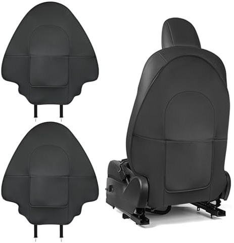 Treesiche Housse de Protection de Dossier de siège de Voiture en Cuir imperméable pour Tesla Model Y/3/S/X avec 1 Poche de Rangement pour Les Enfants Qui Font de Gros dégâts, Noir