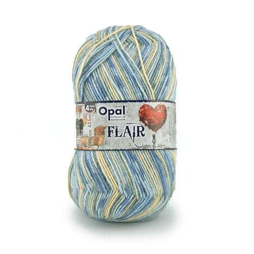 Opal Flair 4-Ply Yarn - Wool Blend, for Knitting Warm Socks, Sweaters, Hats, Gloves and Scarves, 11482 Blue, 1 x 100g