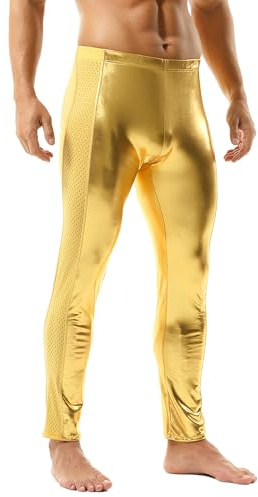 YOOBNG Leggings Actifs en Simili-Cuir pour Hommes - Pantalons Moulants Métallisés Tenue de Club
