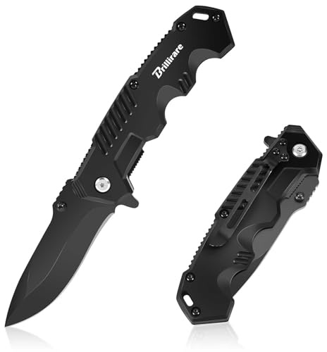 Brillirare Couteau de poche à lame pliable de 2,6 pouces : petit couteau de survie équipé d’un clip, d’un verrouillage bouton et d’un brise-verre, idéal pour le port quotidien (EDC)