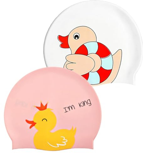 2 Piezas Gorro Natación Silicona,Gorro de Baño Impermeable Antideslizante, 4 a 12 Años Gorro de Baño Piscina, para Niños Niñas Pelo Largo y Corto