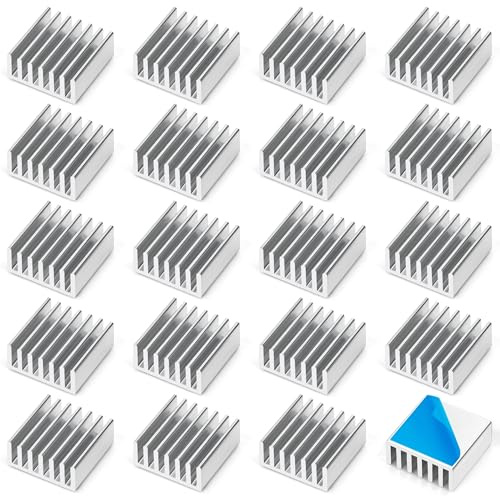 Tunejoy Dissipateur Thermique en Aluminium Ailettes Refroidissement avec Ruban Thermique pour Refroidissement des Composant Électronique 14x14x6 mm 20 Pièces