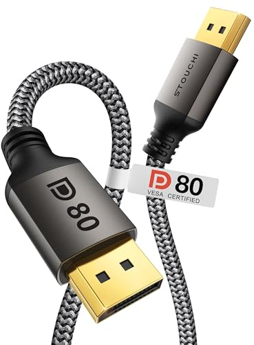 Stouchi Cable DisplayPort 2.1 2 m | Certificado VESA | 80 Gbps [16K a 60 Hz | 8K a 240 Hz | 4K a 540 Hz] HDR,HDCP, DSC 1.2a,FreeSync,G-Sync | Cable DP 2.1 para monitores de juegos,RTX 5090,RX 9070