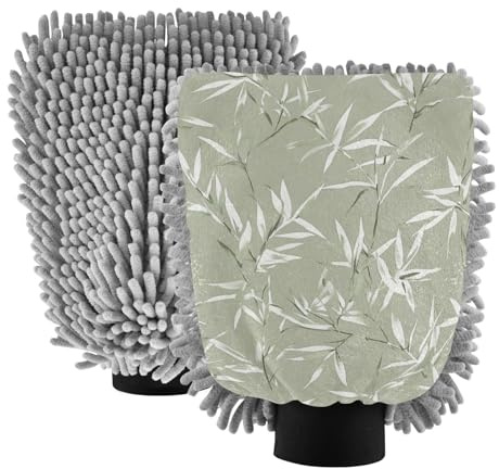 Manopla de microfibra blanca y verde para lavado de coche, no raya, guantes de secado de coche