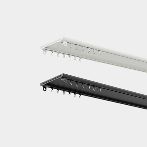 Rail Rideau Plafond 180cm en Aluminium, Tringle Double Rideaux Blanc Ultra Fins, Rail Rideaux Plafond pour Salon Balcon Séparateur De Pièce