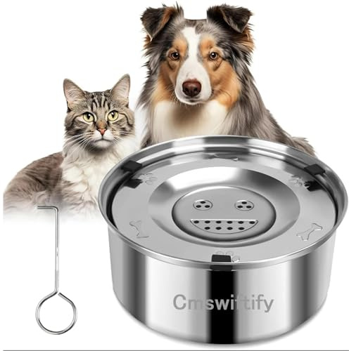 Cmswiftify 3 l vattenskål hund utan dreglande rostfritt stål, silver | Drickskål hund anti-stöt med halkfri botten, läckagesäker, lätt att rengöra diskmaskinssäker