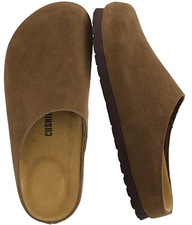 CUSHIONAIRE Lute Genuine Suede Leather Clogs for Women Indoor and Outdoor – Comfortable Slip On Womens Clogs with Cushioned Footbed, Brown 9