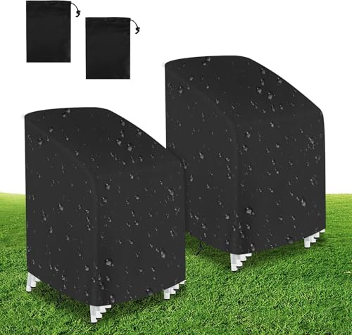 LDERFIV 2 Piezas Funda Sillas Exterior Impermeable Fundas para Sillas de Jardin Funda para Sillas Exterior Jardin Apilables Funda Protectora 210D Anti Viento Anti UV