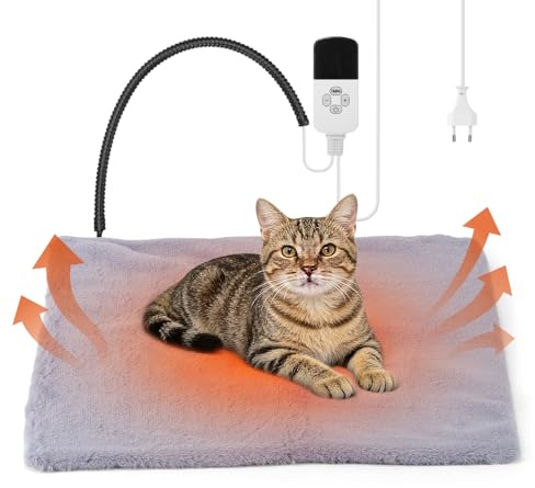 EOJDDPA Tappetino Riscaldante per Gatti e Cani, Cuscino/Tappeto Riscaldante per Animali Domestici 45x45 cm Anti-Morso, con Tempistica e Temperatura Regolabile, Sicuro ed Elettrico
