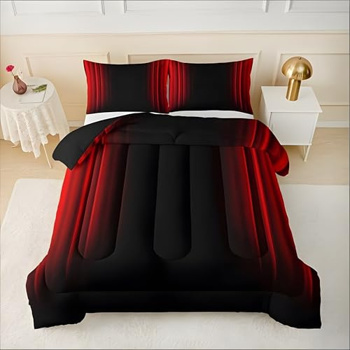 Piumino Matrimoniale Sfumatura Rosso Trapunte Stile Minimalista Piumone Imbottito Resistente Lavabile, Super Morbida Trapunta, Piumini 220x240 cm in Microfibra Reversibile e 2 Federa 50x80 cm L383
