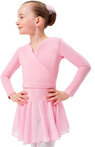 tanzmuster Ballett Wickeljacke Mädchen - Mandy - extra weicher Baumwollstoff - Ballettjacke zum Binden für Kinder - rosa 116/122