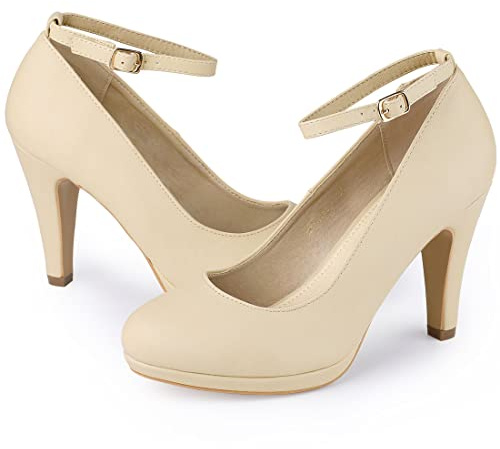 Allegra K Escarpins à Bout Rond et Talon Aiguille pour Femmes Beige 40