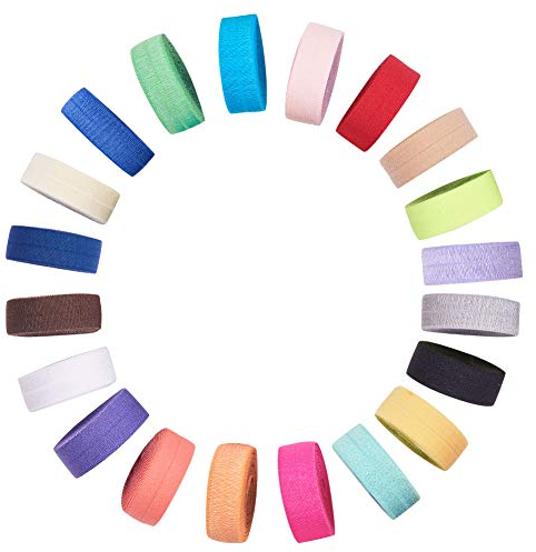 WANDIC Elastisches Band, 20 Stück, zum Nähen, nicht glitzernd, Stretchband für Haargummis, Stirnband, Kleidung, Kleid, Dekoration, 20 Farben, 91 cm pro Polycarbonat