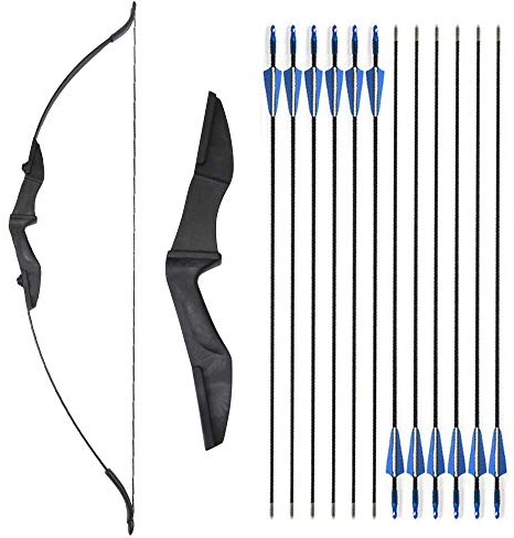 Bogenschießen Takedown Recurve Bogen und Pfeil Set 30-40lbs mit 12er Fiberglaspfeilen für Kinder Erwachsene Anfänger (Schwarz, 35lbs)