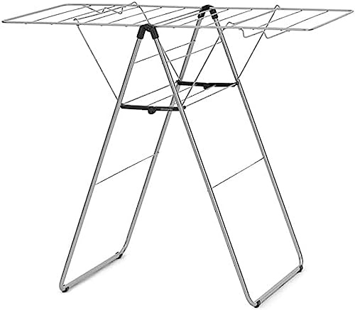Brabantia HangOn Compact Clothes Drying Rack | 49ft (15m) | Metallic Gray | Small Indoor Clothes Airer Laundry Stand with 2 Fold-out Wings & Hanger Hooks, Folds Flat, Ideal for Condos | Fits Full Load