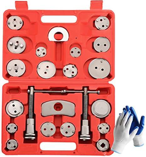 Acymner 24PCS Disc Brake Caliper Tool Kit | Heavy Duty Disc Brake Piston Caliper Compressor Rewind Tool Set for Brake Pad Replacement Reset, Fits Most American European Japanese Autos (Red)