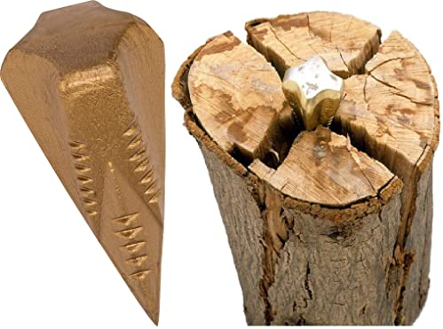 1x Spaltgranate ca. 1,6 kg, Spaltkeil, Holzspalter, Kreuzkeil für Spaltaxt und Spalthammer für Axt & Beil zum Holzspalten Drehspaltkeil Drehkeil Fällkeil GOLD + 1x TMV24 Einkaufswagen-Chip