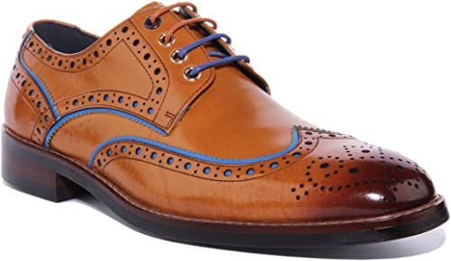 JUSTINREESS Simon - Zapatos brogue de cuero con cordones para hombre, Brown, 44 EU